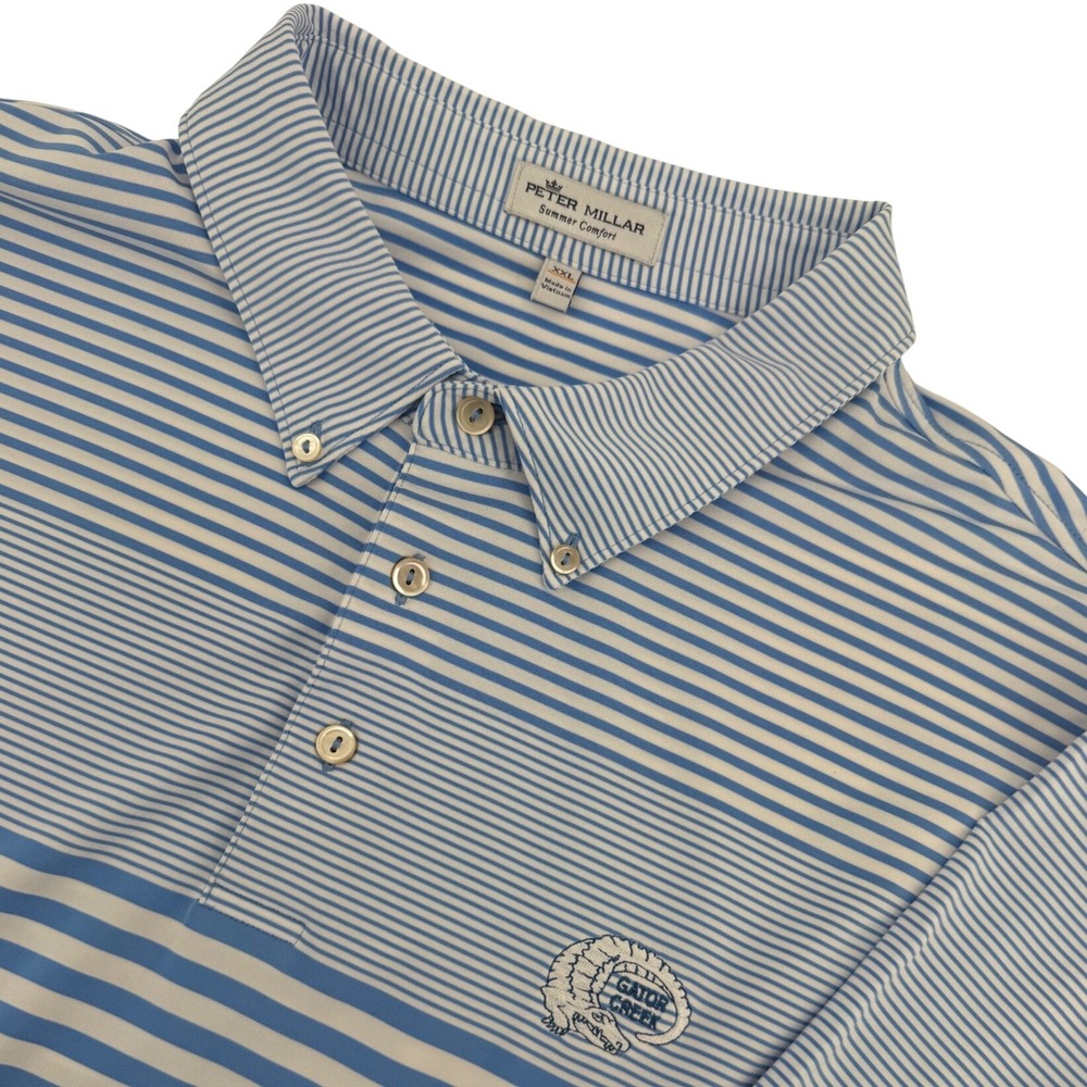 Peter Millar Summer Comfort Polo Shirt XXL Blue White Stripe Gator Creek Golf